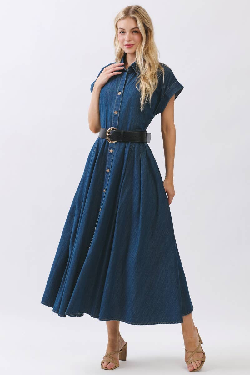 Washed Denim Button Down Maxi Dress
