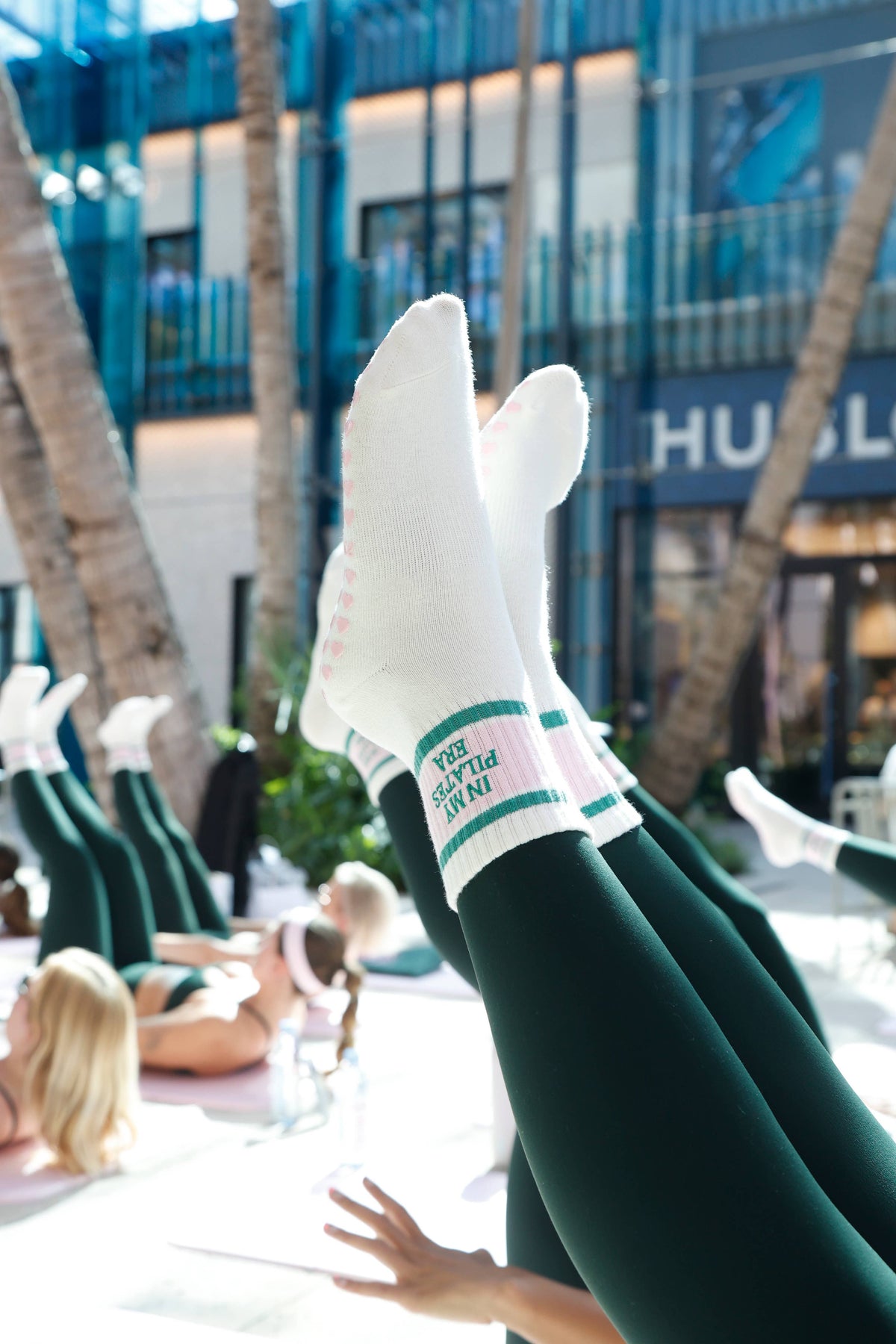In my Pilates era retro pink & green grip sock
