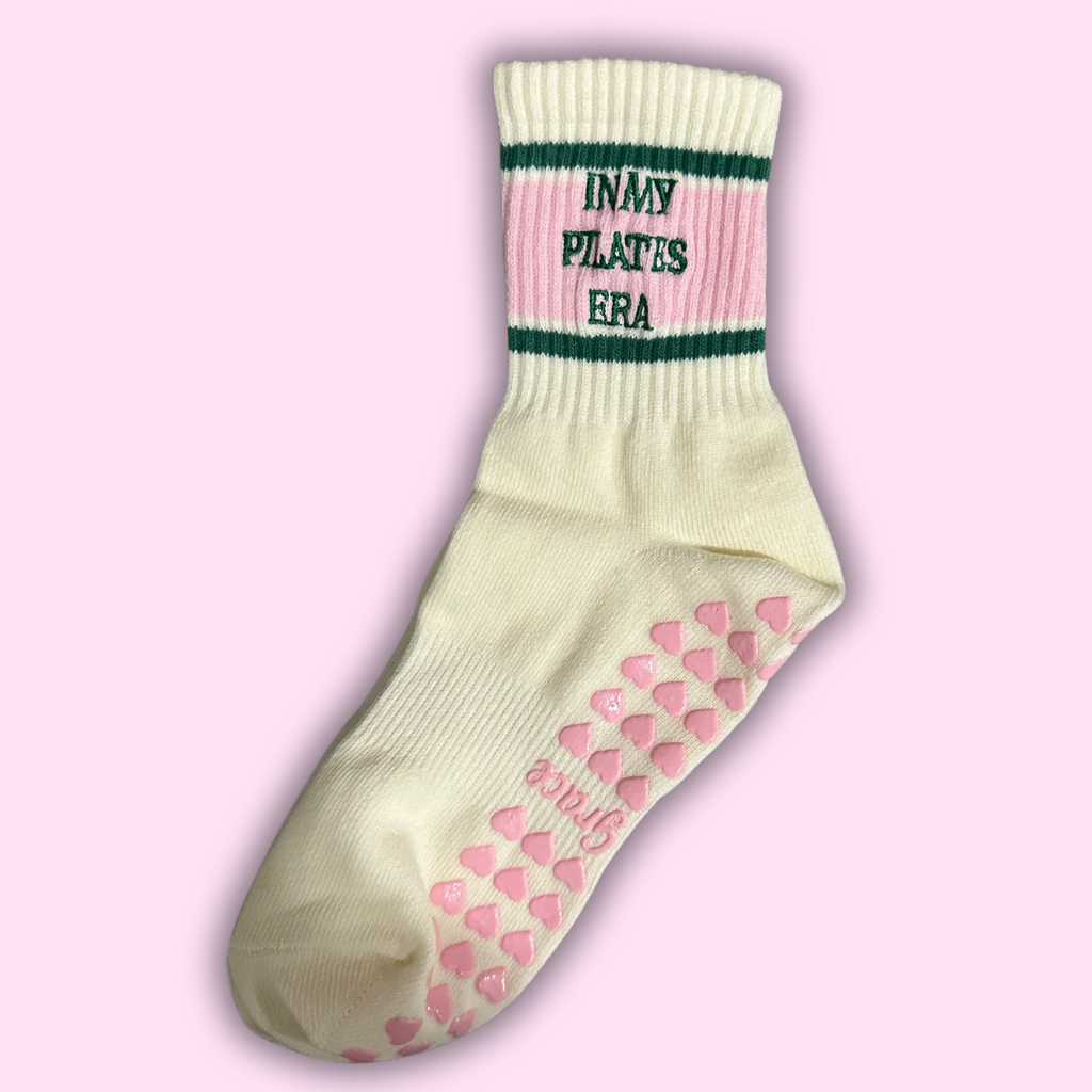 In my Pilates era retro pink & green grip sock