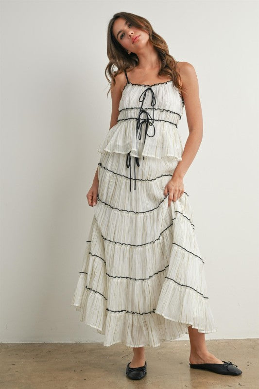Ruffle Tiered Flowy Maxi Tie Front Skirt
