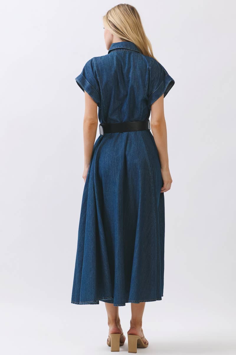 Washed Denim Button Down Maxi Dress