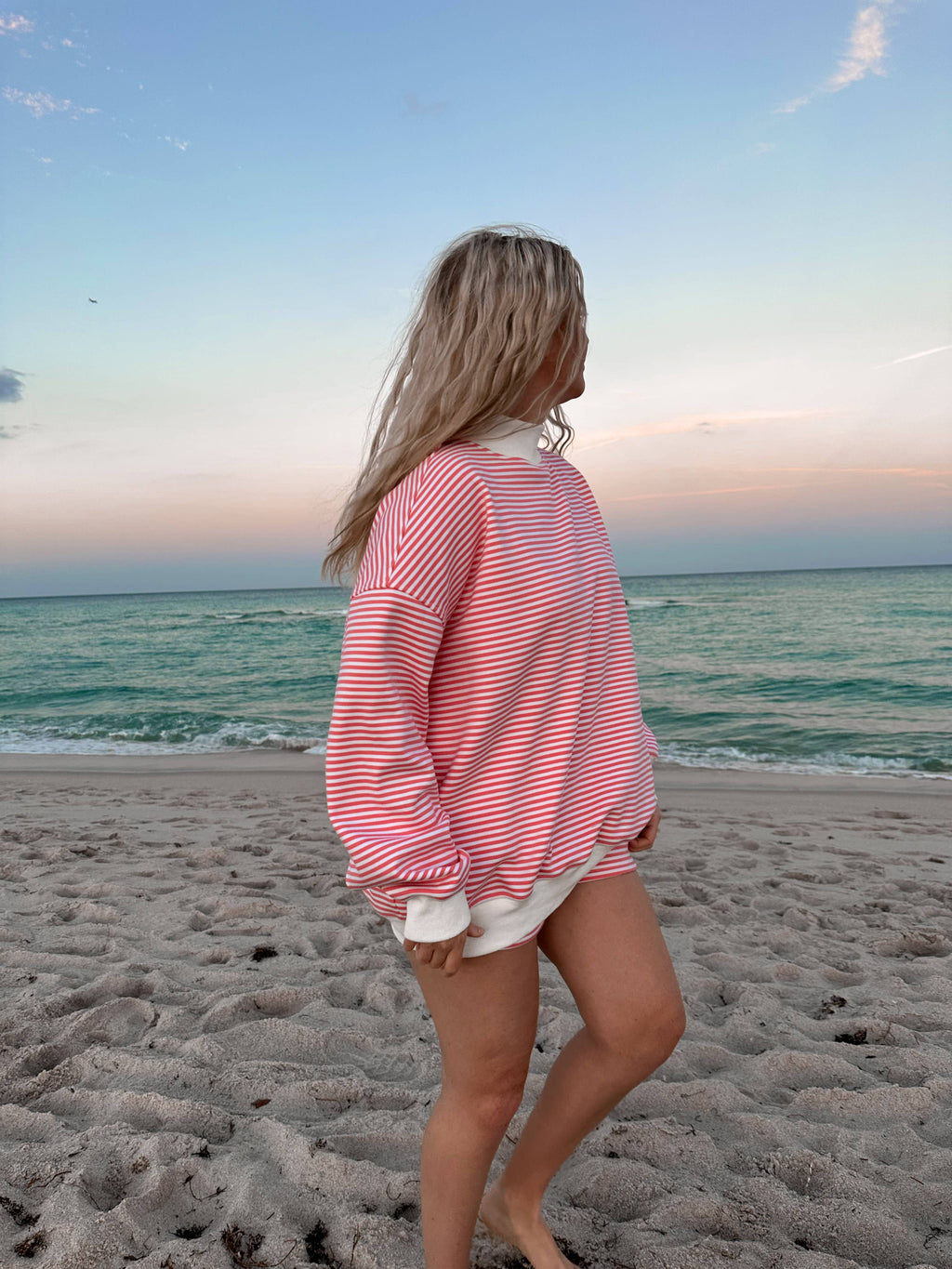 Pink and White Big Striped Mockneck Sweatshirt
