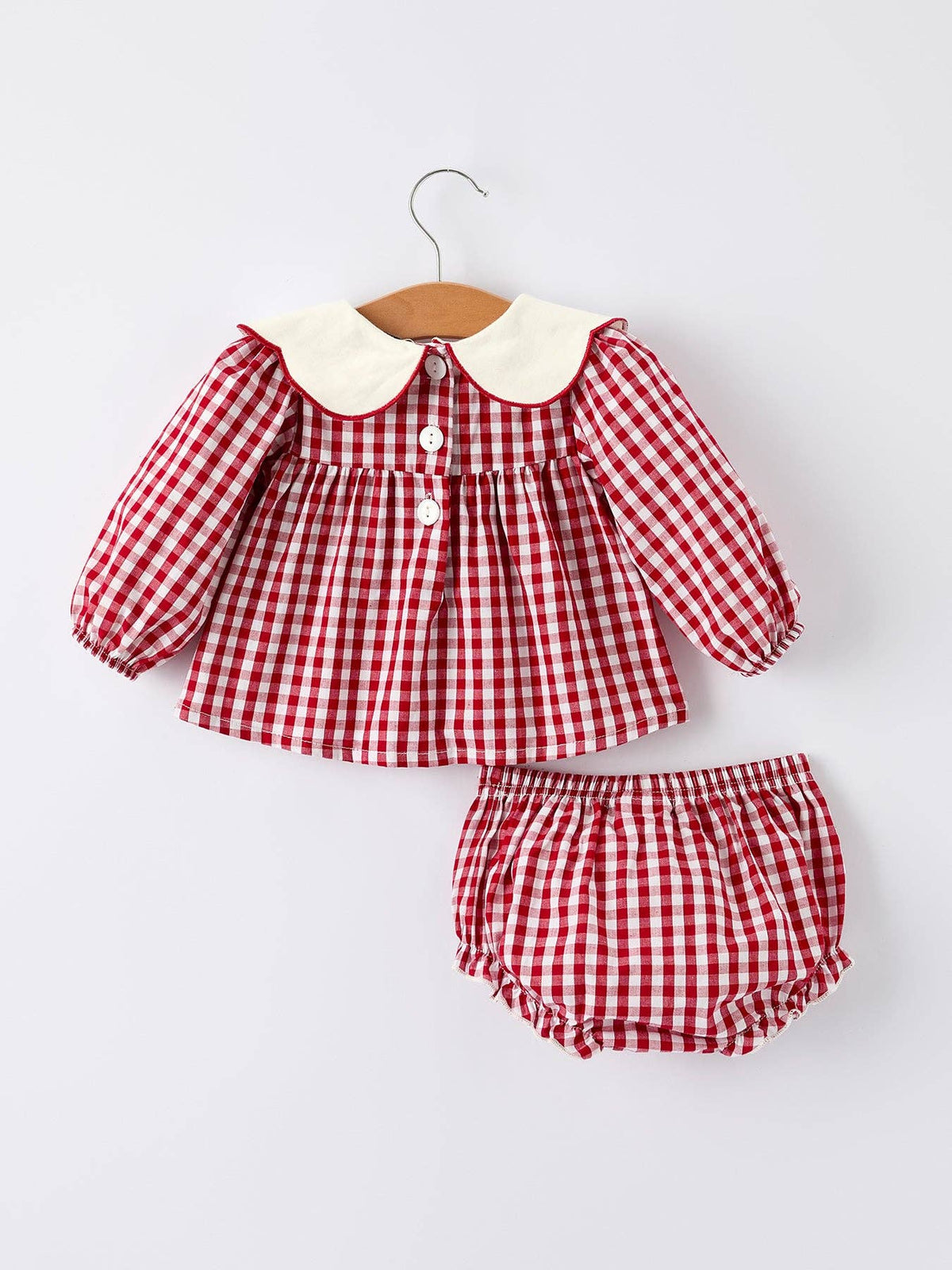 Christmas Tree Embroidery Red Gingham Set