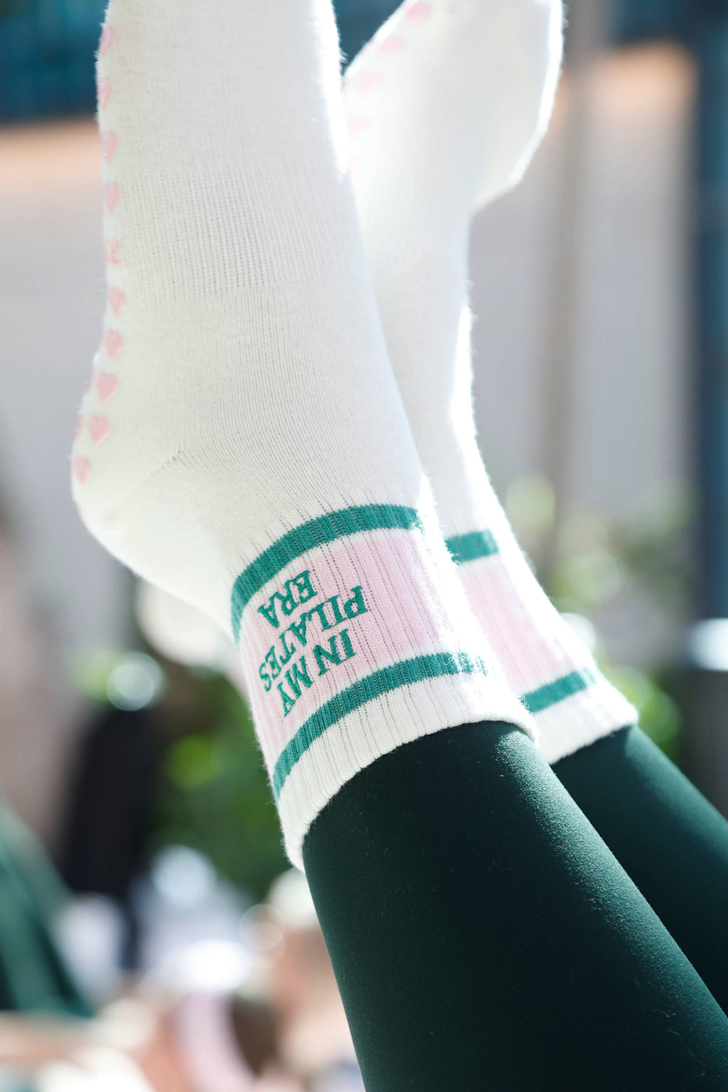 In my Pilates era retro pink & green grip sock