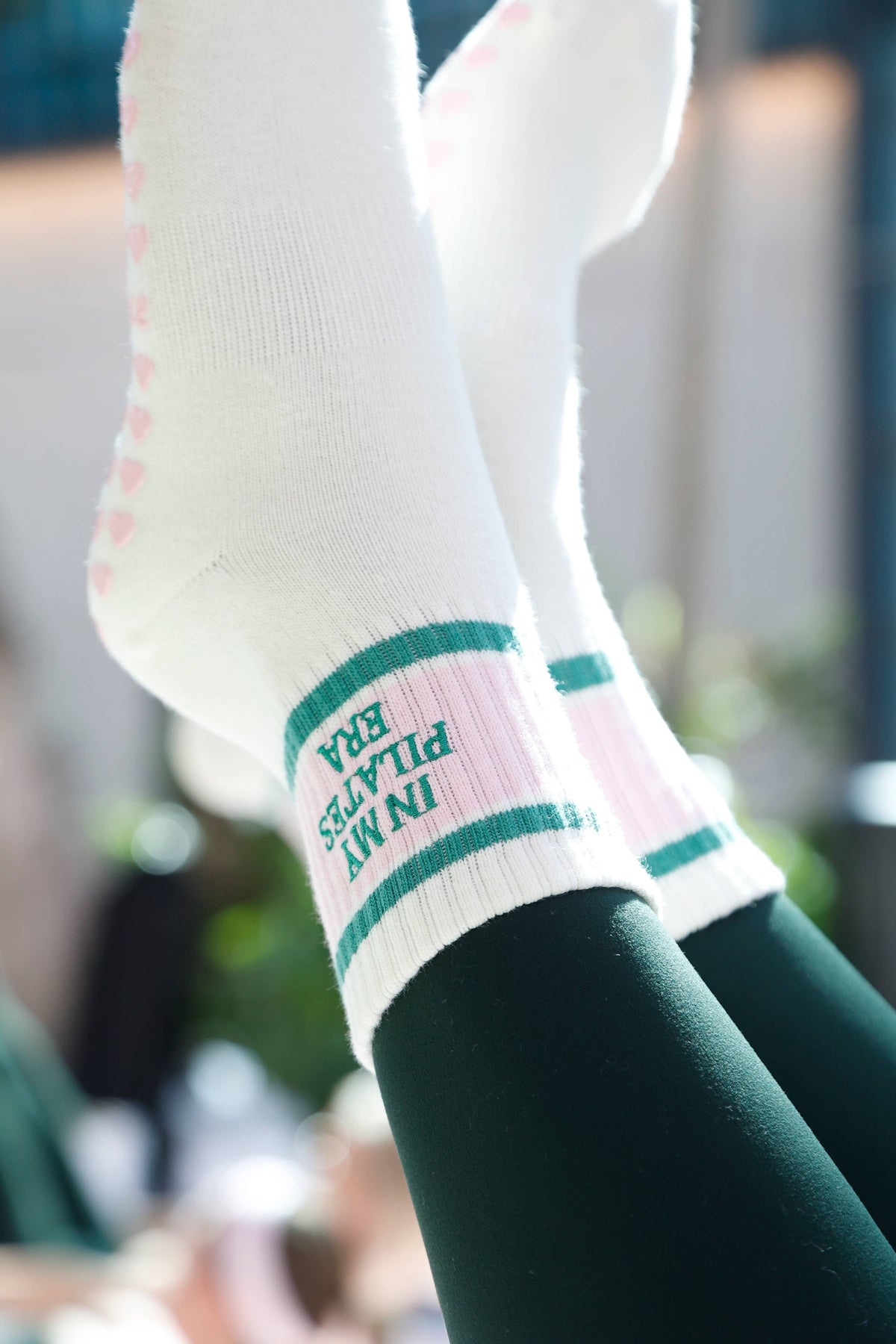 In my Pilates era retro pink & green grip sock