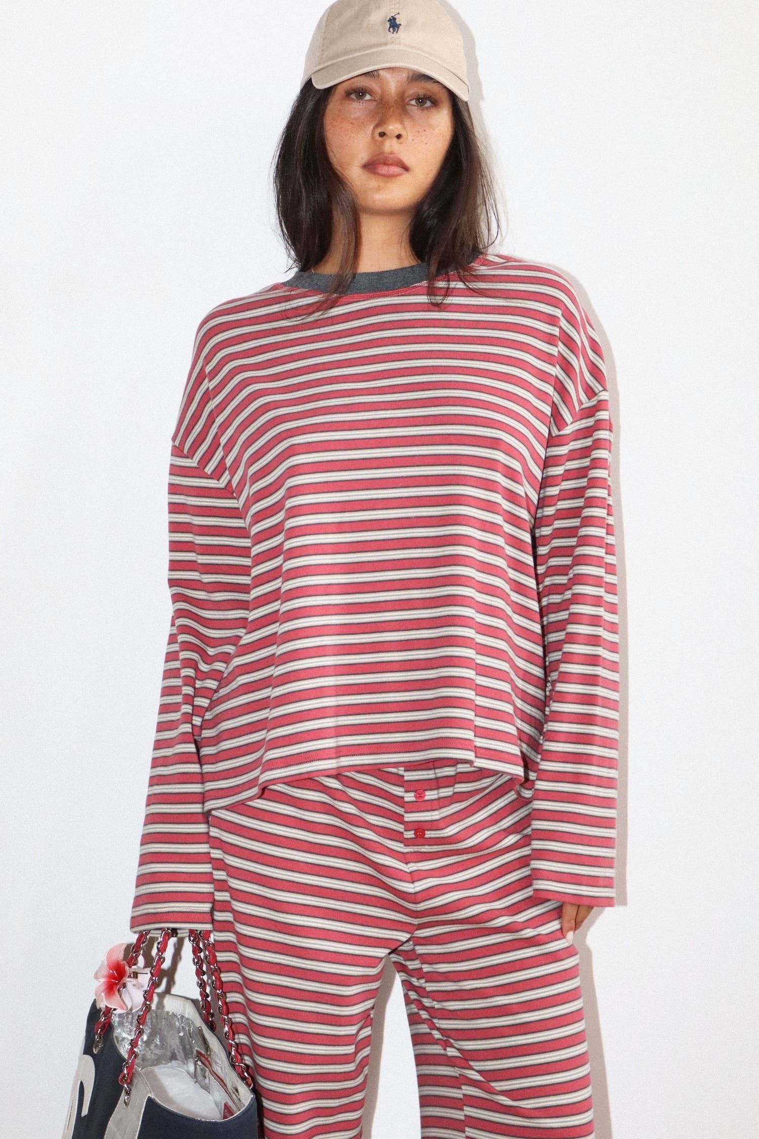 Navy and Red Striped Long Sleeve Top