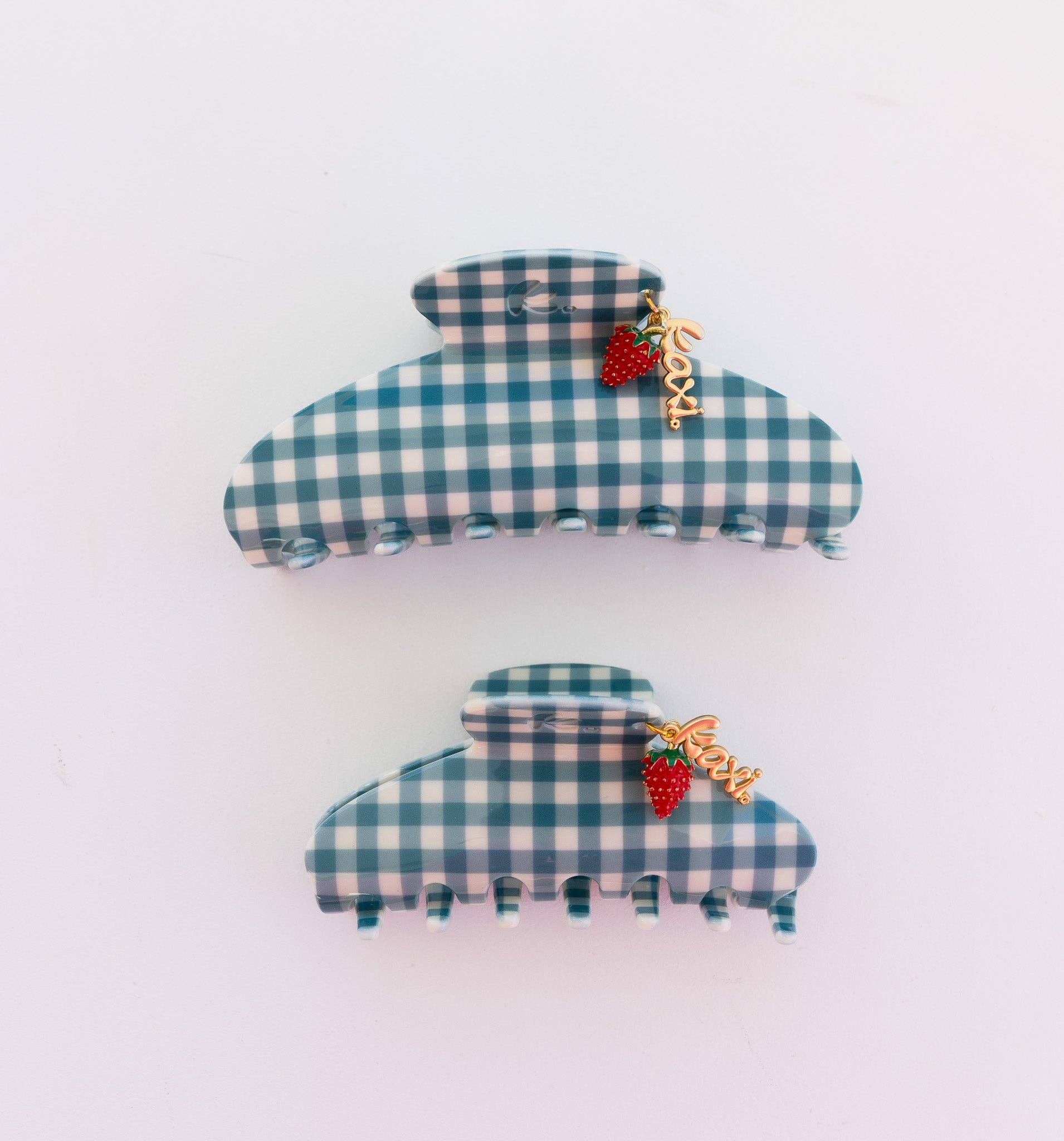 Strawberry Charm Blue Gingham Claw Clip