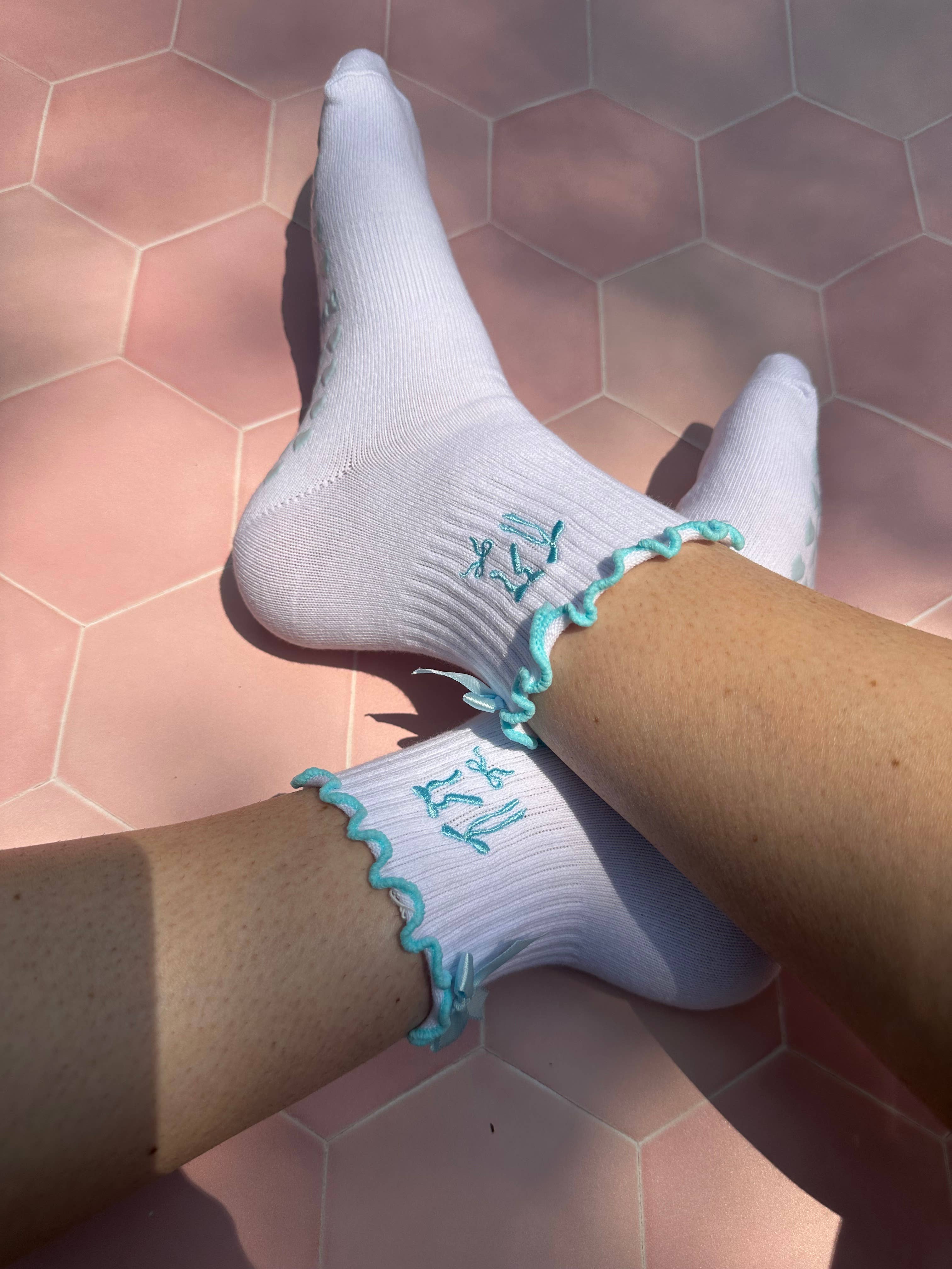 Blue Coquette Bow Grip Socks