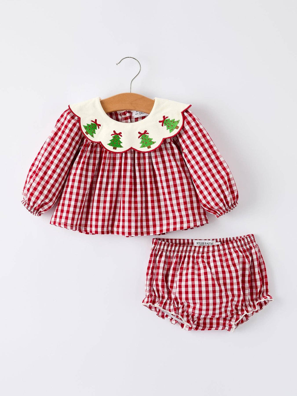 Christmas Tree Embroidery Red Gingham Set