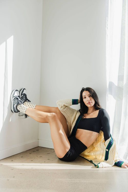 Black & White Bow Polka Dot Grip Socks