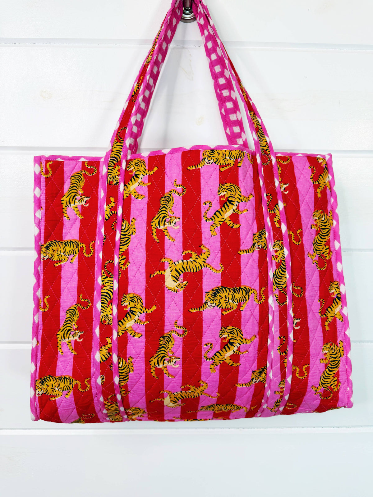 Eye of the Tiger Pink & Red Quilted Tote