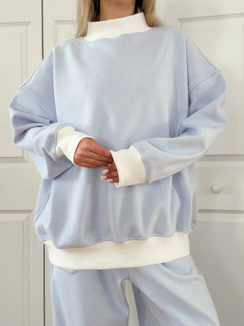 Blue and White Striped Mockneck Sweatshirt