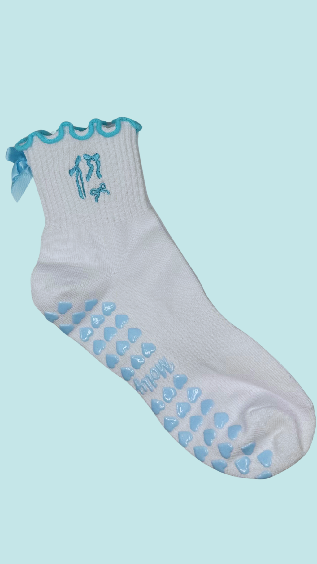 Blue Coquette Bow Grip Socks