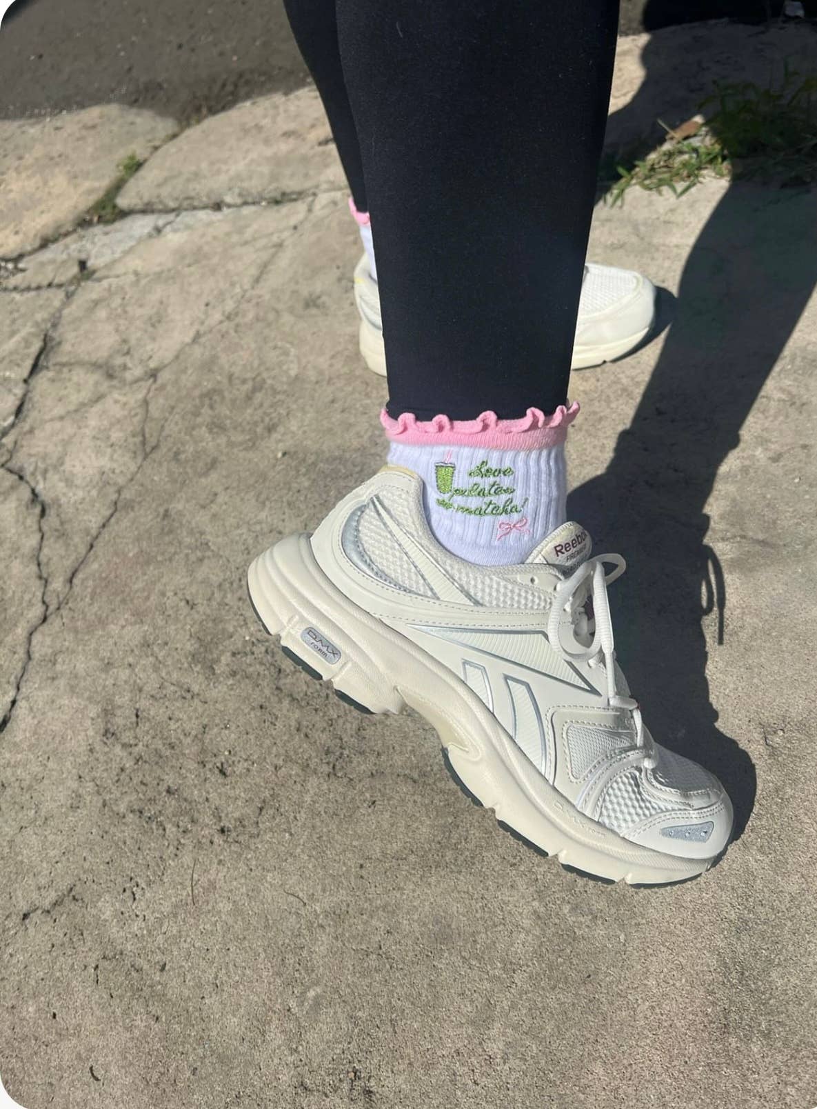 Ruffle Love Pilates So Matcha Pink Grip Socks
