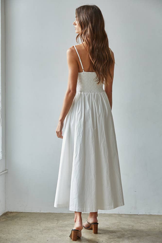 Woven White Cotton Floral Detailed Maxi