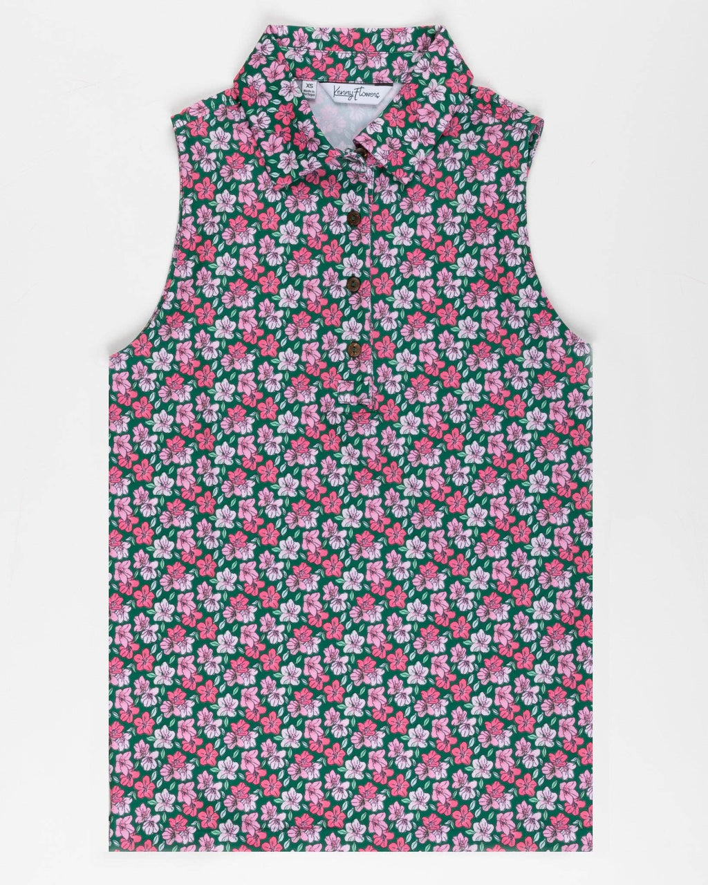 Womens Green and Prink Floral Print Sleeveless Polo