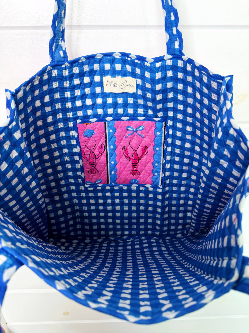 Quilted Pink Lobster Tote Bag