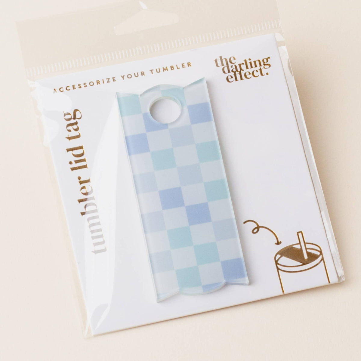Blue Checkered Tumbler Lid Tag
