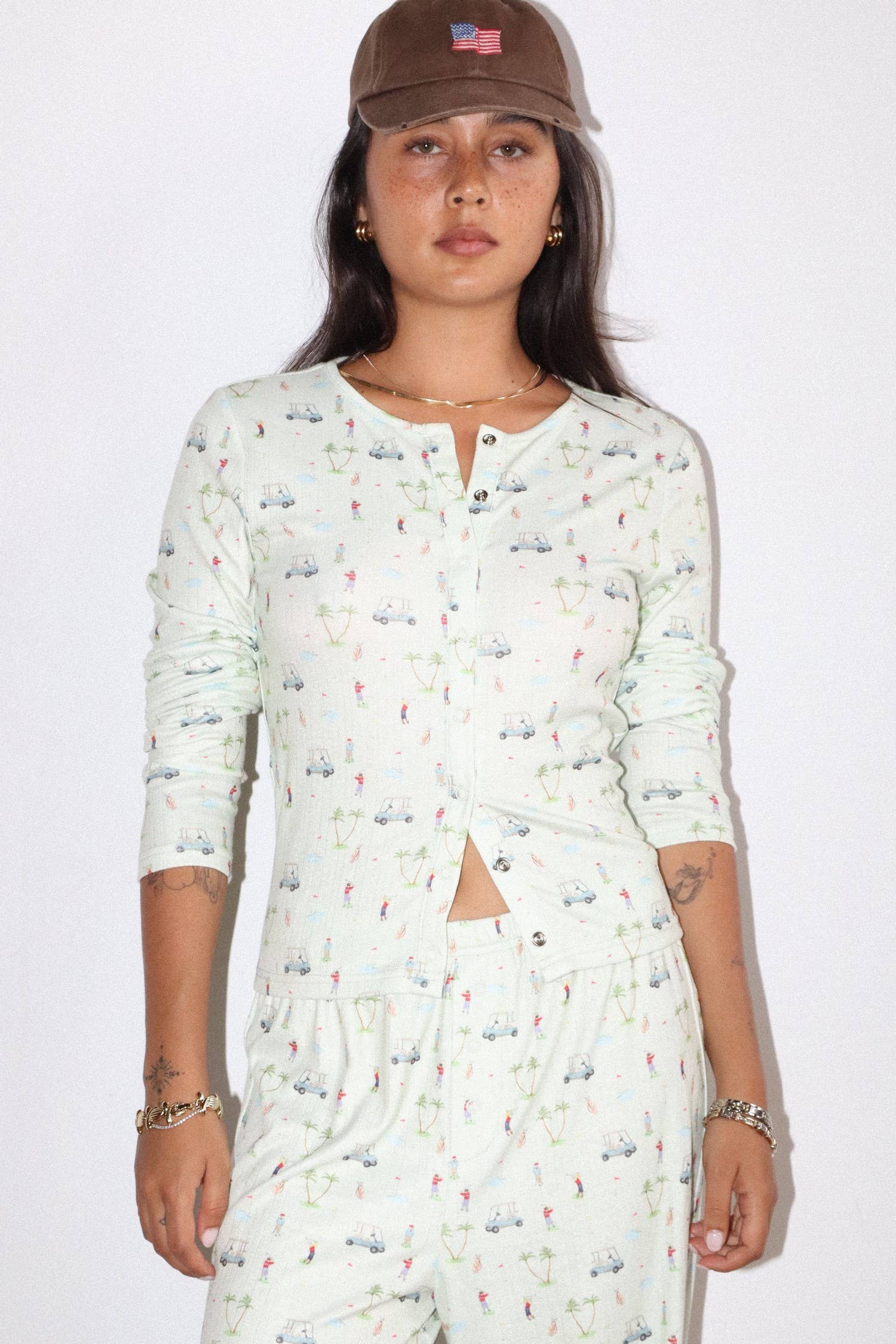 Golf Print Button Cardigan