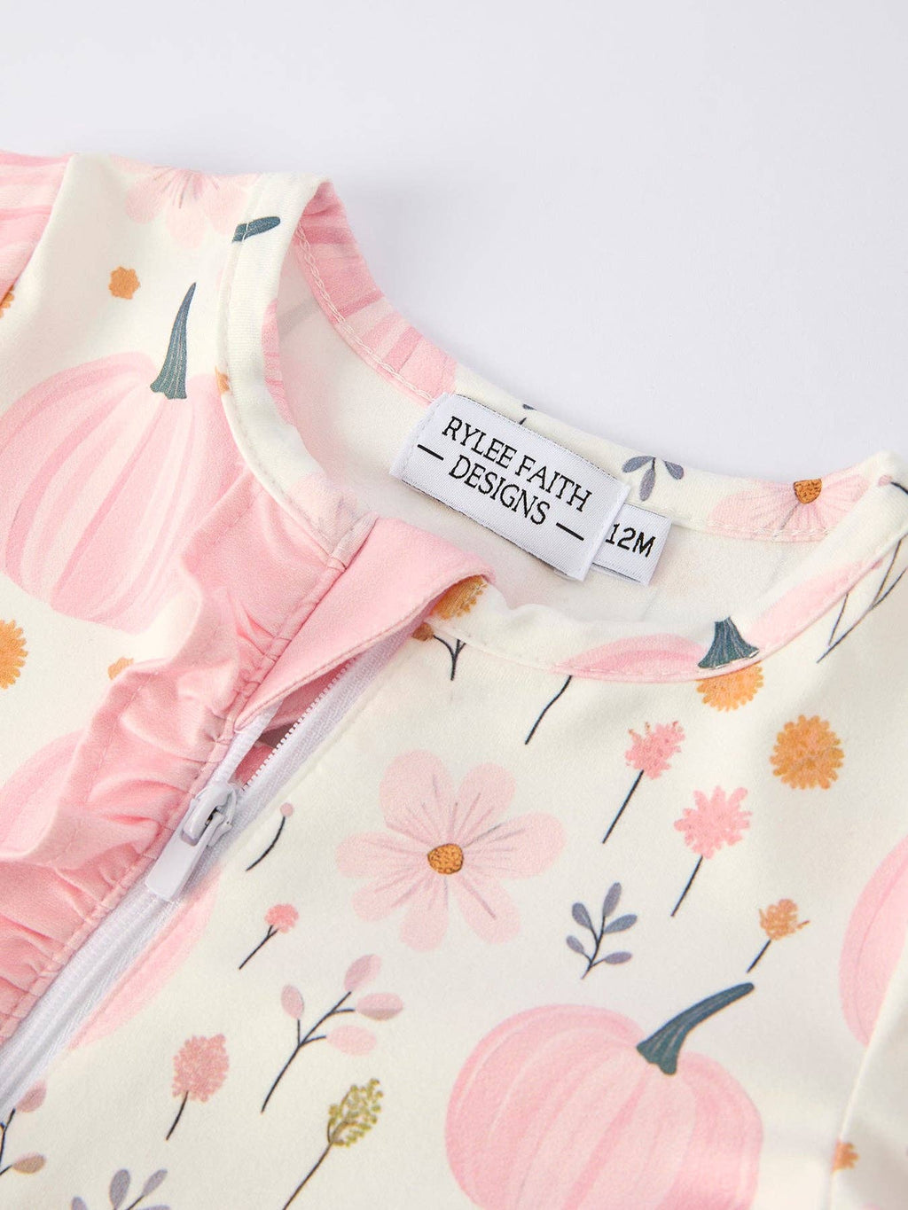 Pink Pumpkin Floral Print Baby Girls Romper