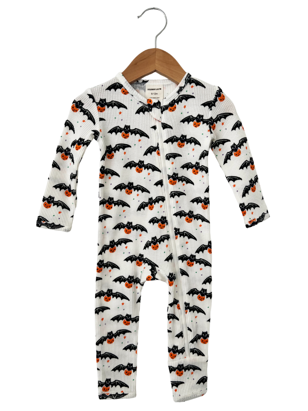 Trick or Treating Bat Organic Waffle Basic Zip Romper