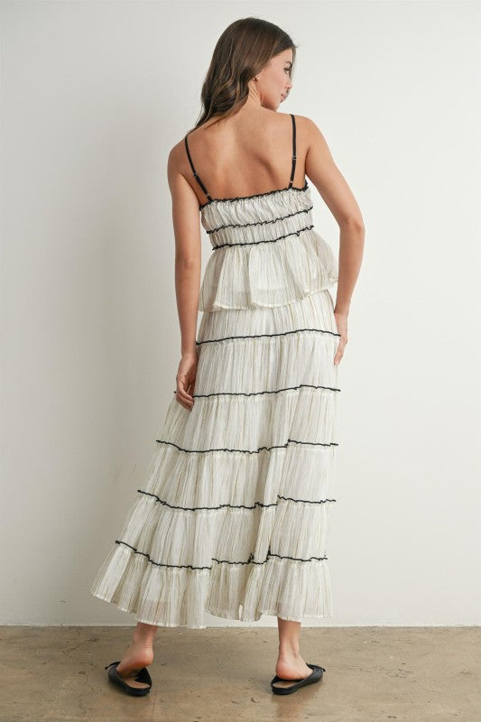 Ruffle Tiered Flowy Maxi Tie Front Skirt