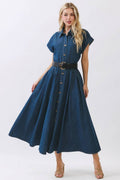 Washed Denim Button Down Maxi Dress