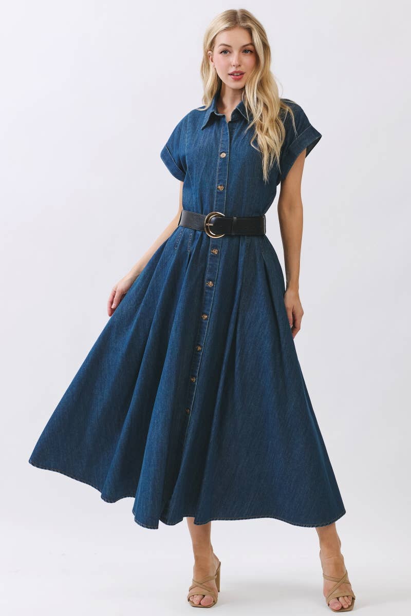 Washed Denim Button Down Maxi Dress