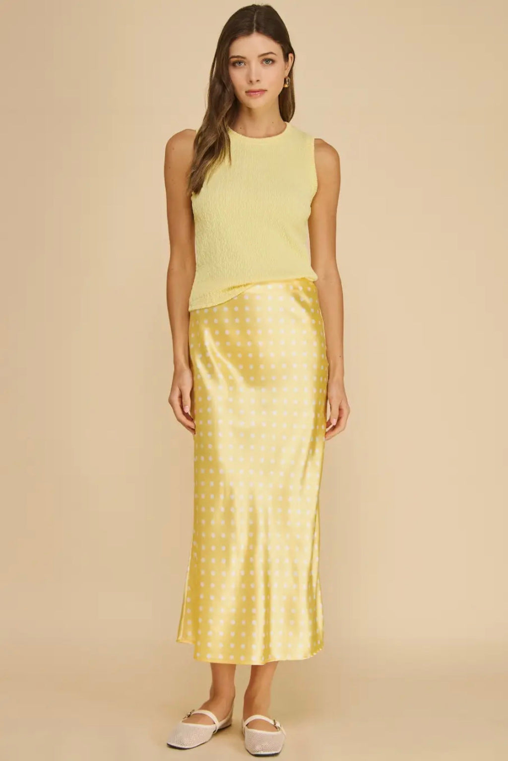 Satin Midi Polka Dot Slip Skirt