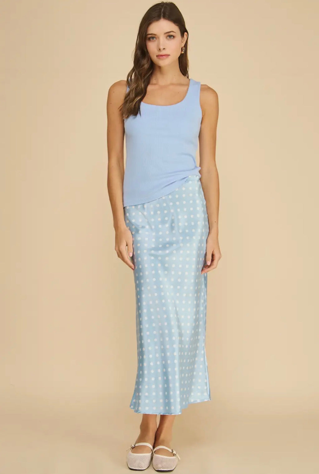 Satin Midi Polka Dot Slip Skirt