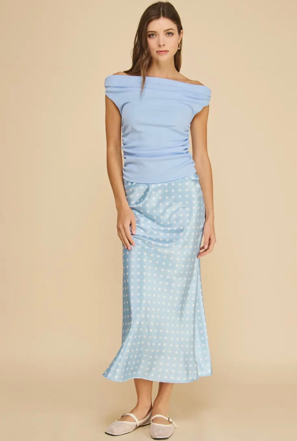 Satin Midi Polka Dot Slip Skirt