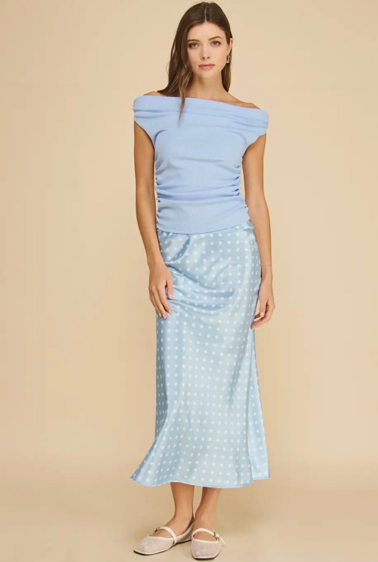 Satin Midi Polka Dot Slip Skirt
