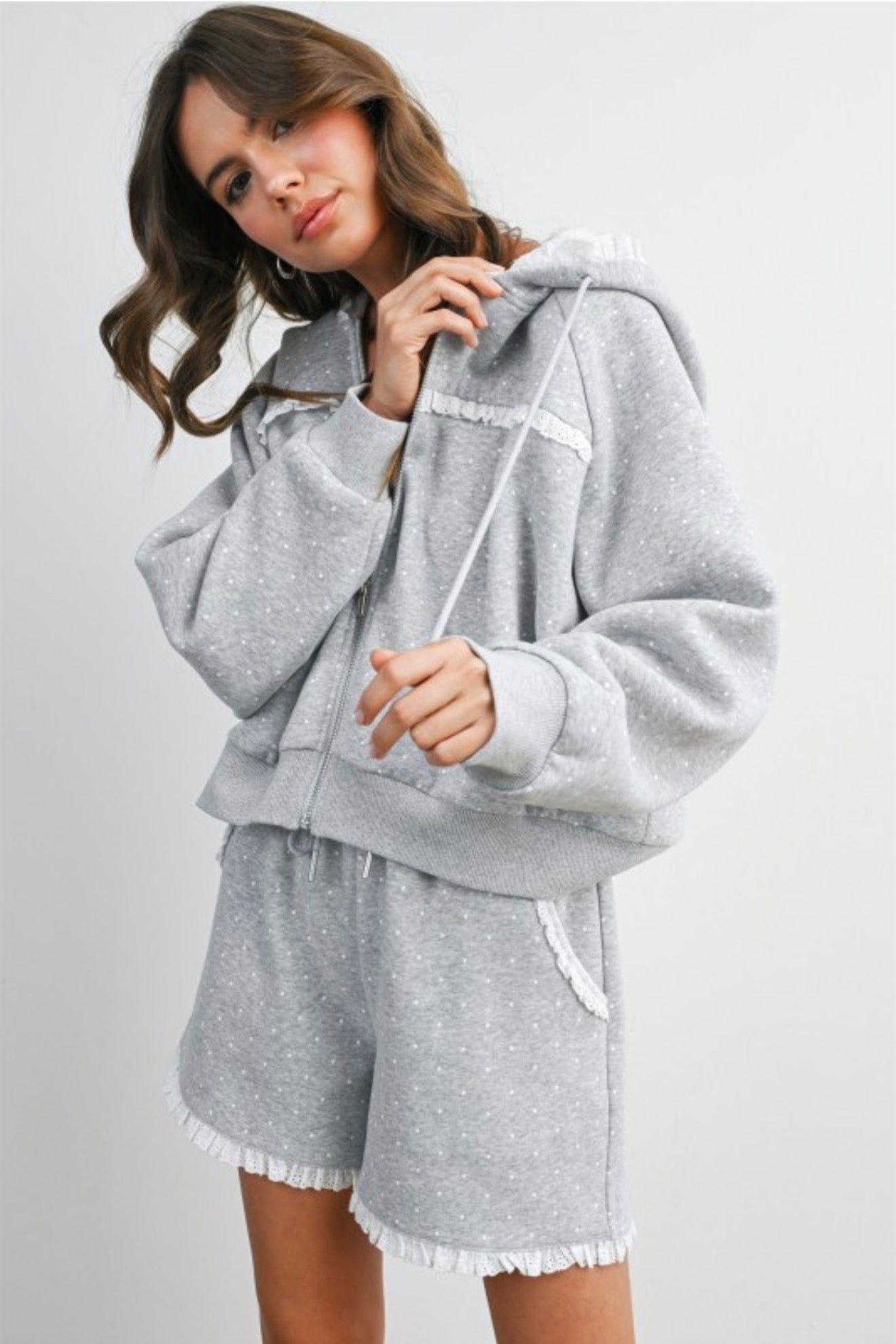 Polka Dot Ruffle Zip Hoodie