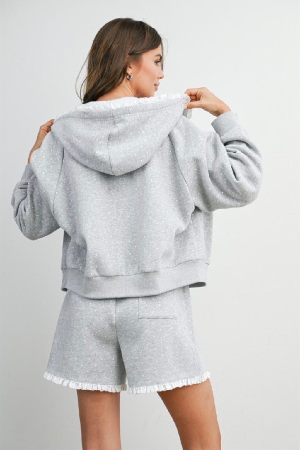 Polka Dot Ruffle Zip Hoodie