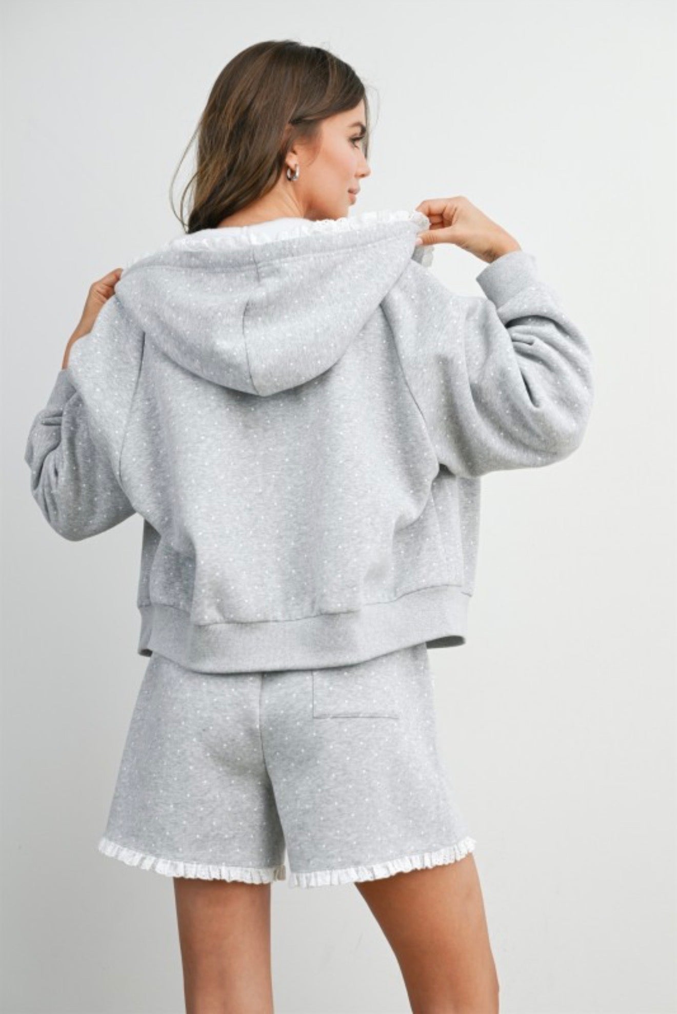 Polka Dot Ruffle Zip Hoodie