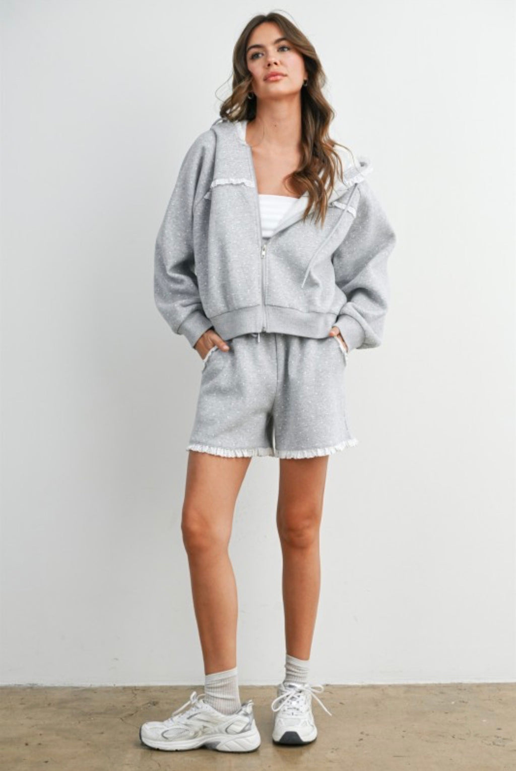 Polka Dot Ruffle Zip Hoodie