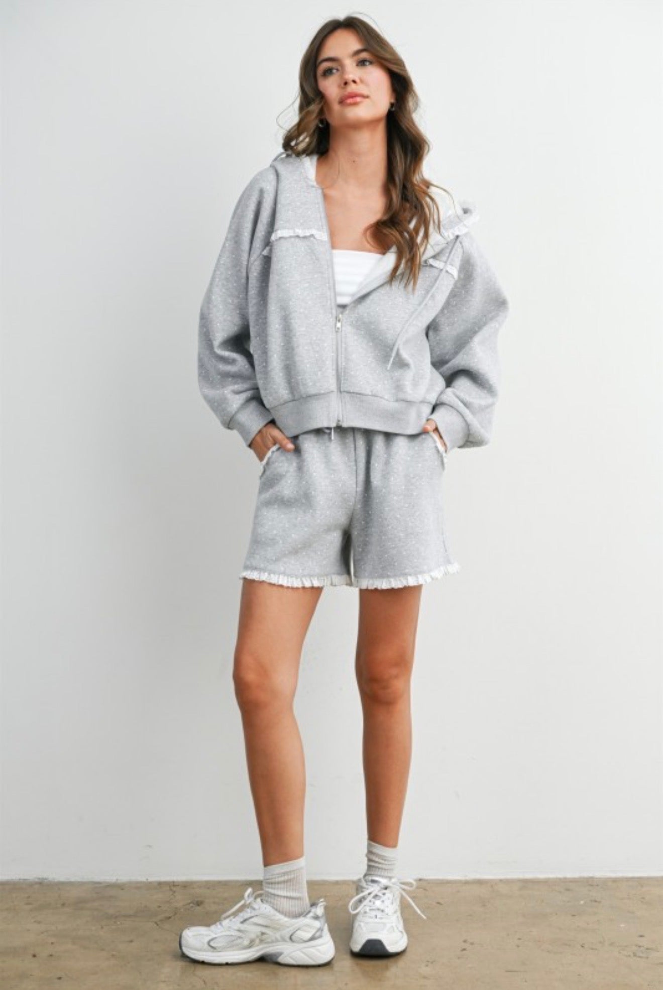 Polka Dot Ruffle Zip Hoodie