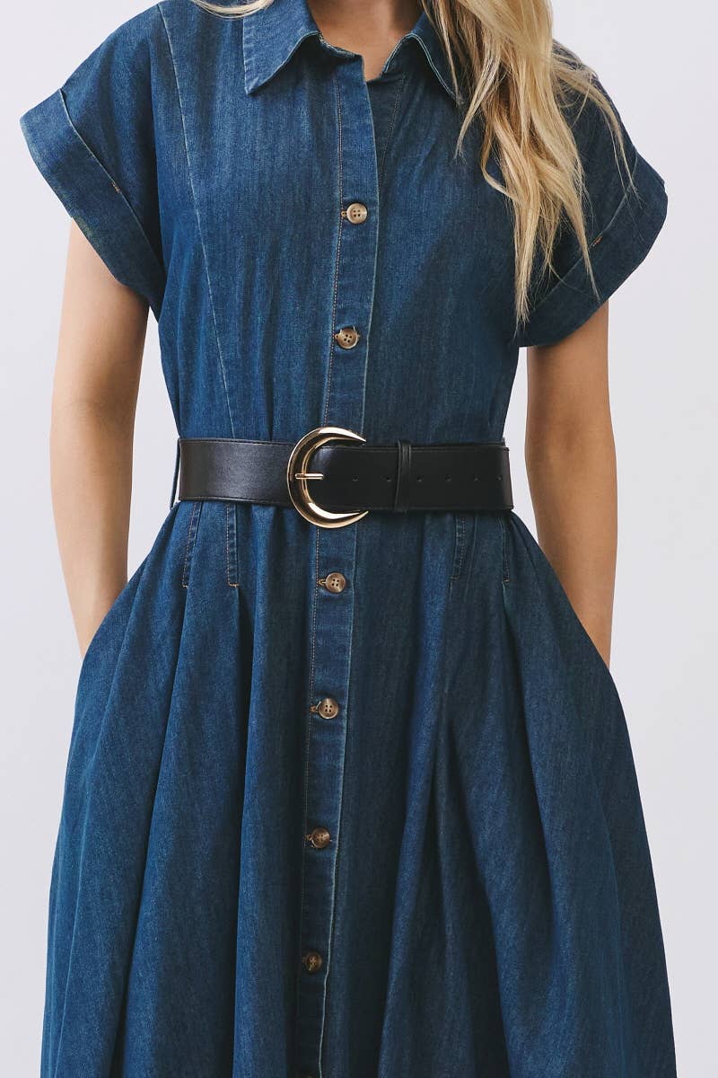 Washed Denim Button Down Maxi Dress