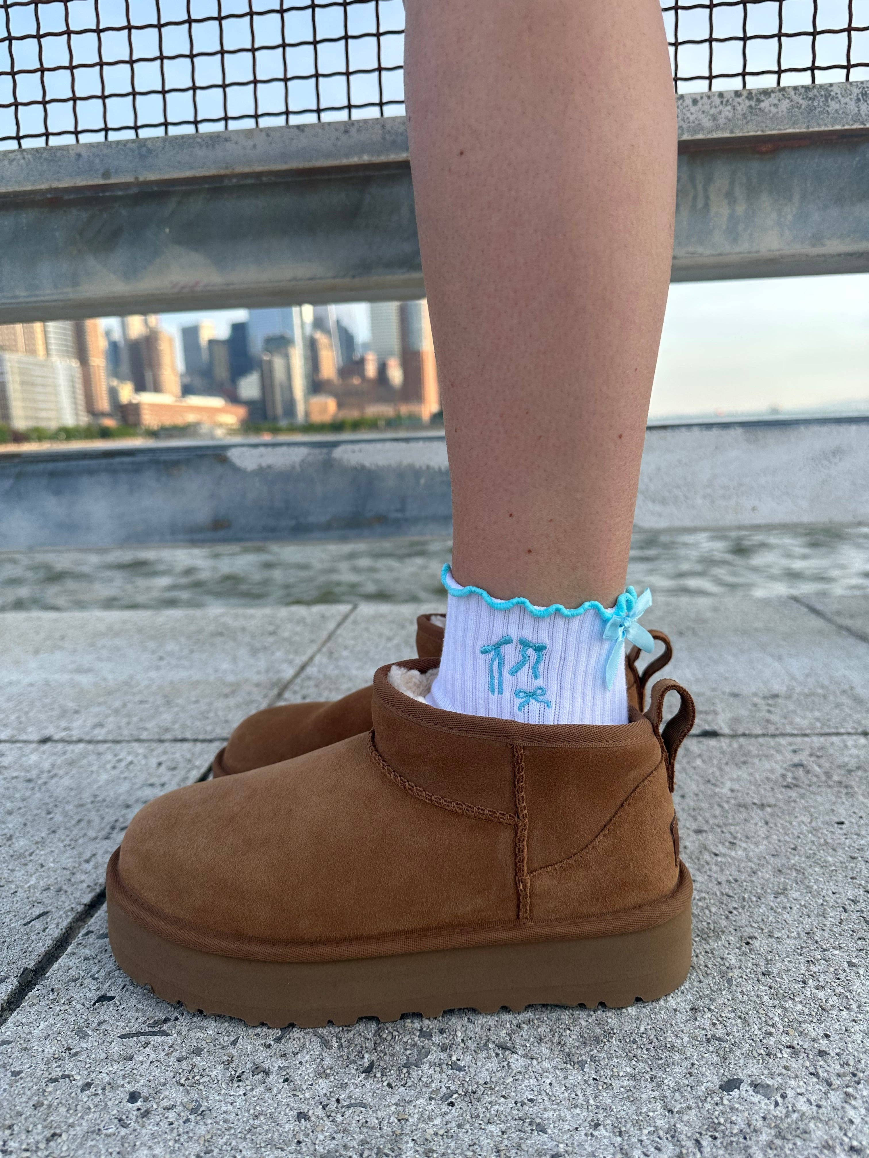 Blue Coquette Bow Grip Socks