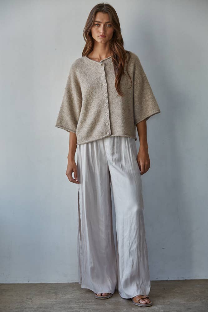 Cozy Knit Quarter Sleeve Button Up Sweater