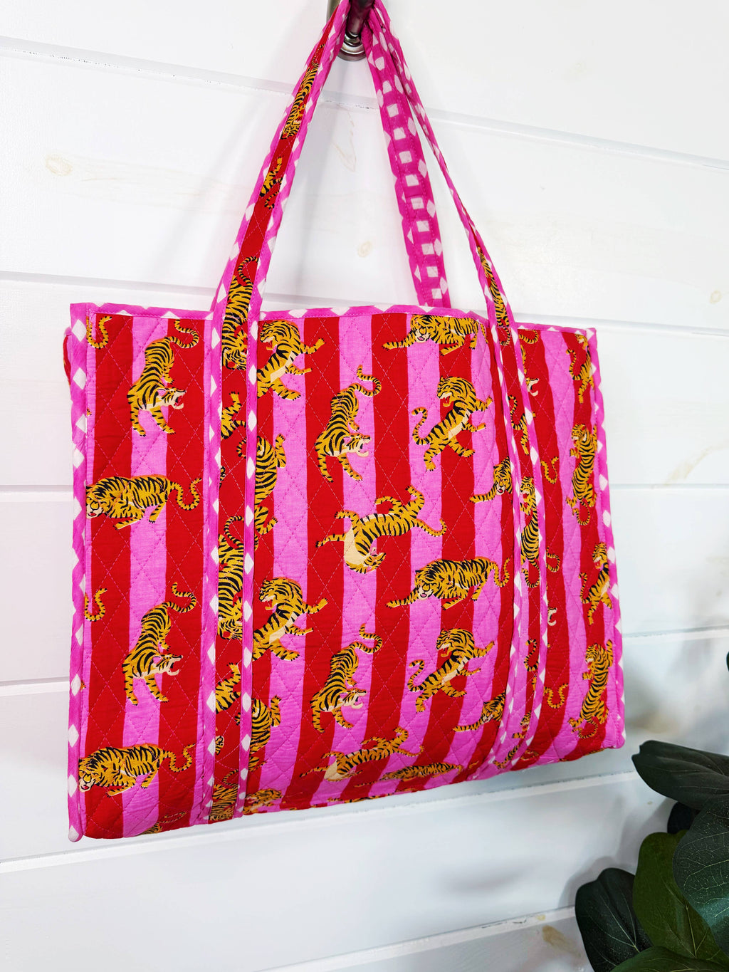 Eye of the Tiger Pink & Red Quilted Tote