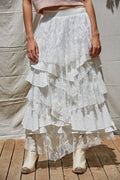 Woven Cotton Tierred Ruffled Maxi Skirt
