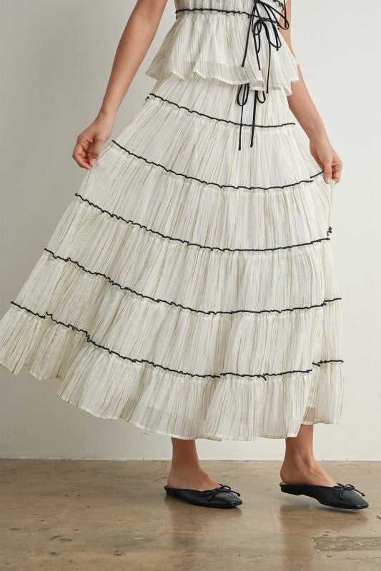 Ruffle Tiered Flowy Maxi Tie Front Skirt