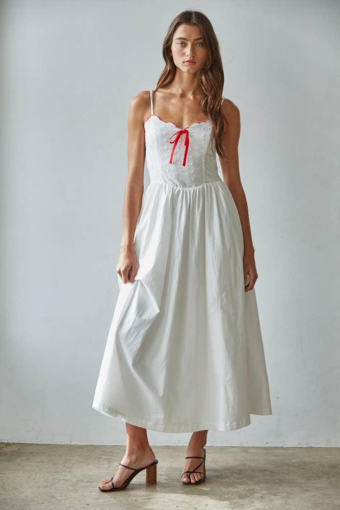 Woven White Cotton Floral Detailed Maxi
