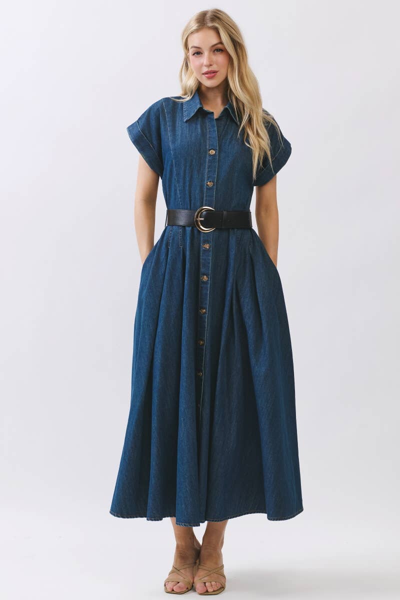 Washed Denim Button Down Maxi Dress