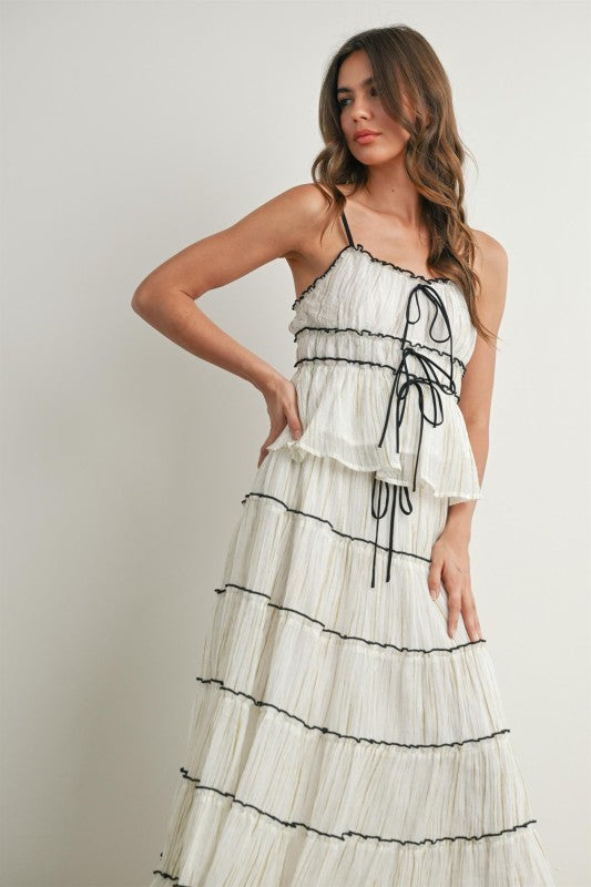 Ruffle Tiered Flowy Sleeveless Tie Front Top