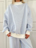 Blue and White Striped Mockneck Sweatshirt