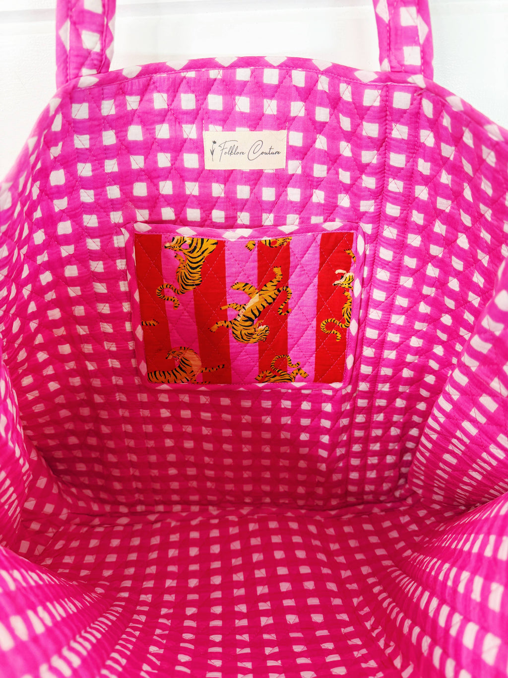 Eye of the Tiger Pink & Red Quilted Tote