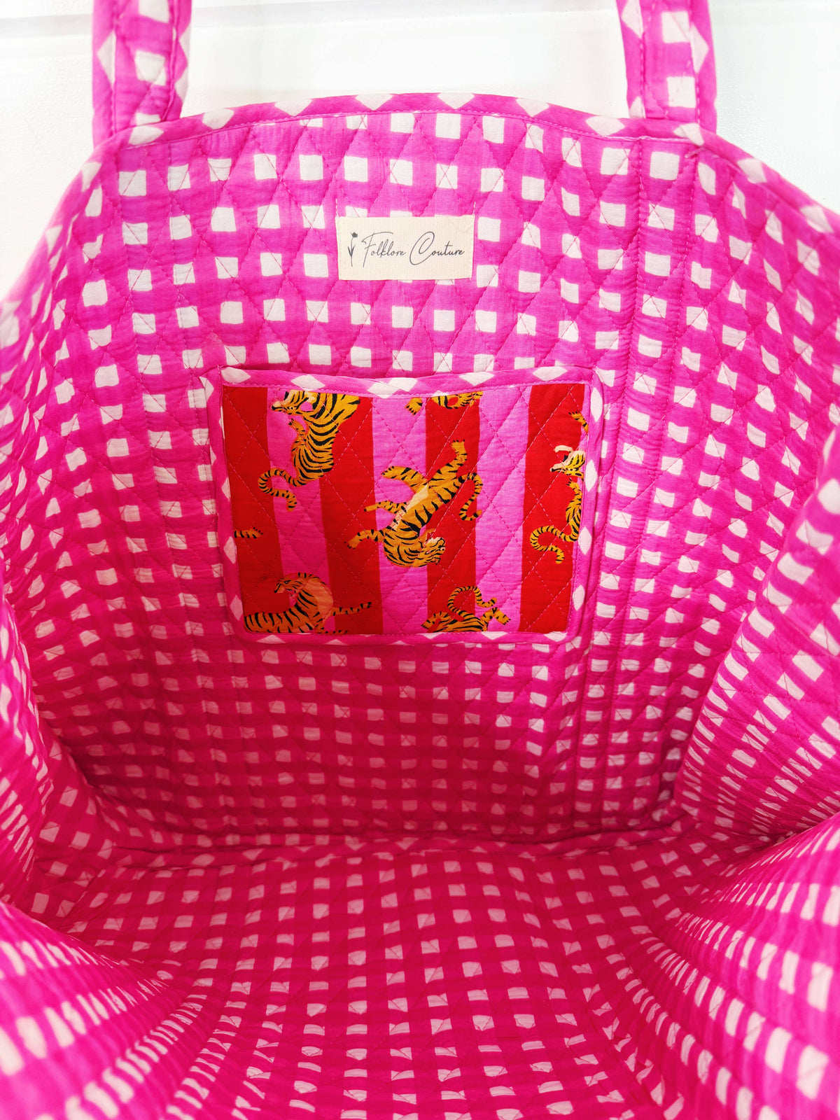 Eye of the Tiger Pink & Red Quilted Tote