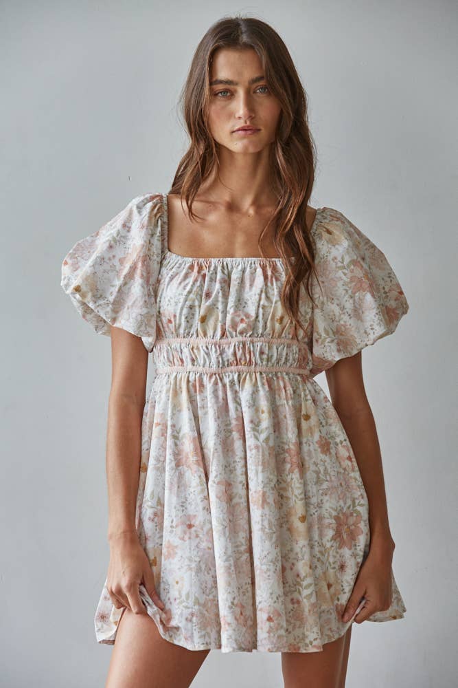 Floral Puff Sleeve Mini Dress